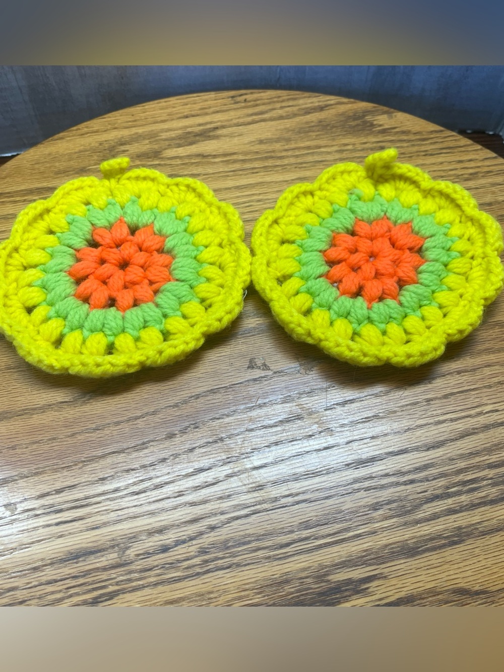 Vintage Crocheted Flowers 2 Potholders Trivets Kitsch Grandmacore